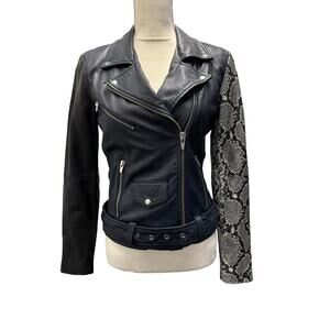 Veda Jayne Lambskin Snake-Print Moto Jacket Size S